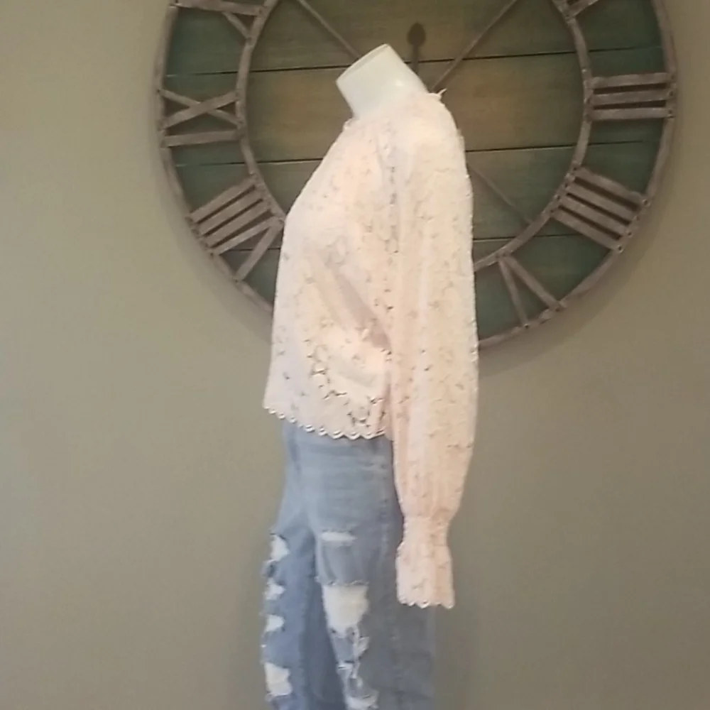 Free People Olivia Balloon Sleeve Lace Blouse